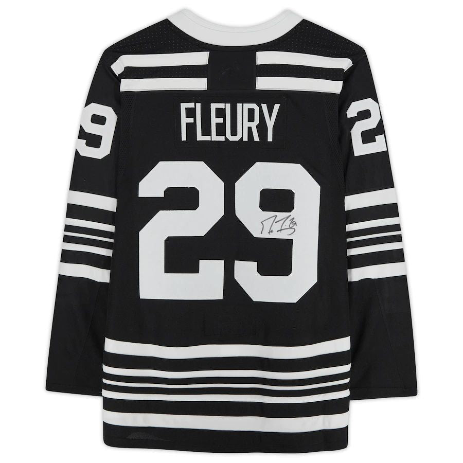 C.Blackhawks #29 Marc-Andre Fleury Fanatics Authentic Autographed Black Authentic Jersey Black Stitched American Hockey Jerseys CROVYIE