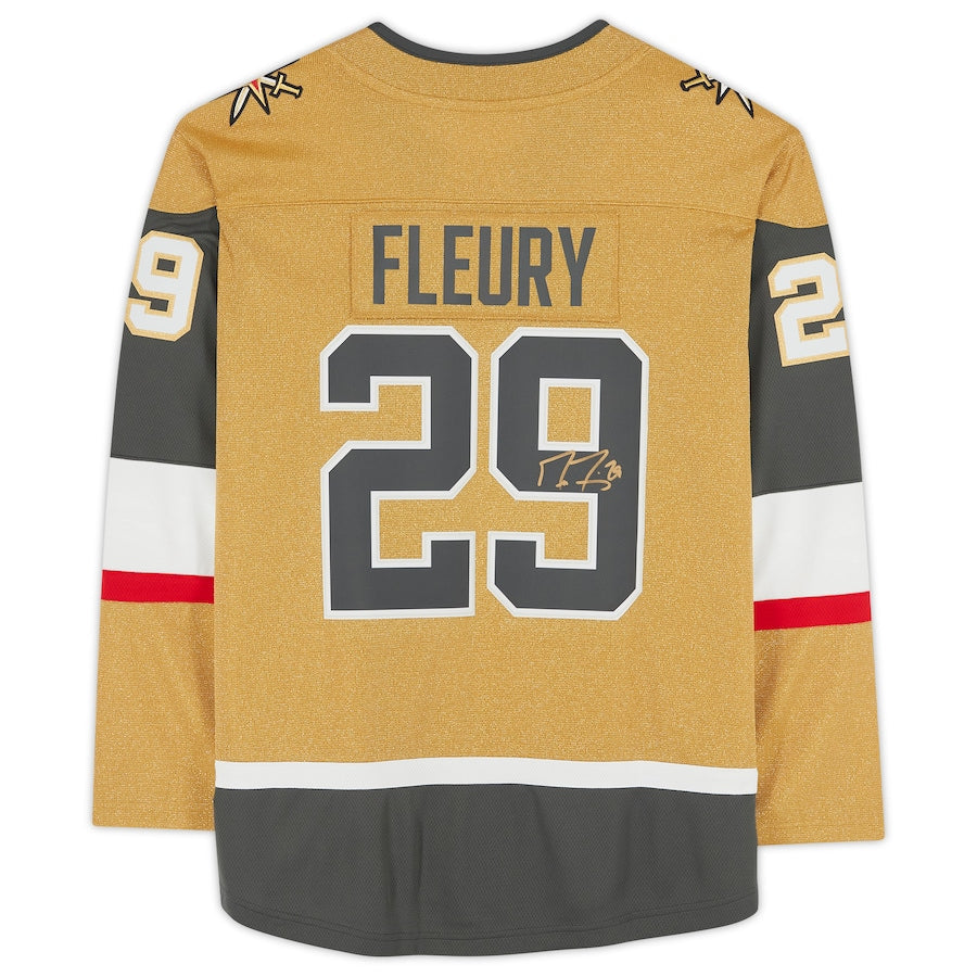 V.Golden Knights #29 Marc-Andre Fleury Fanatics Authentic Autographed Gold Alternate Breakaway Jersey Stitched American Hockey Jerseys CROVYIE