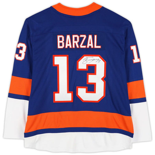NY.Islanders #13 Mathew Barzal Fanatics Authentic Autographed Breakaway Jersey Royal Stitched American Hockey Jerseys CROVYIE