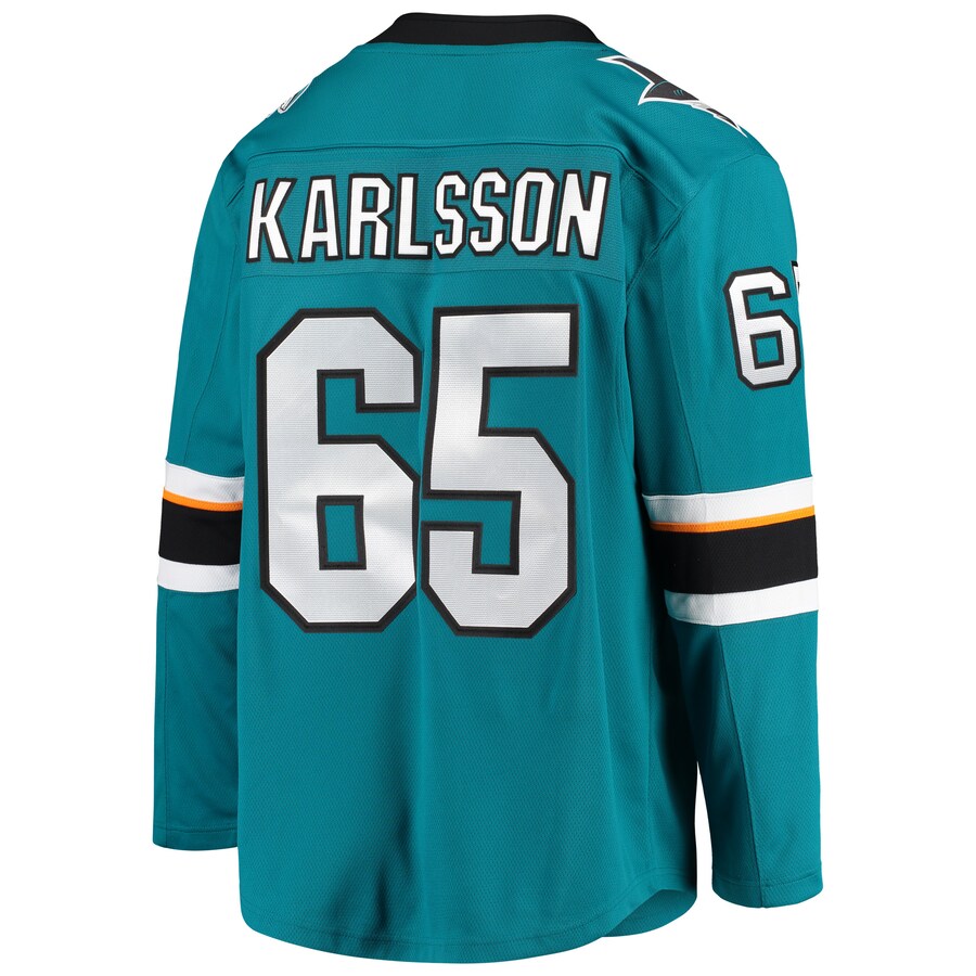 SJ.Sharks #65 Melker Karlsson Fanatics Branded Breakaway Home Player Jersey  Teal Stitched American Hockey Jerseys CROVYIE