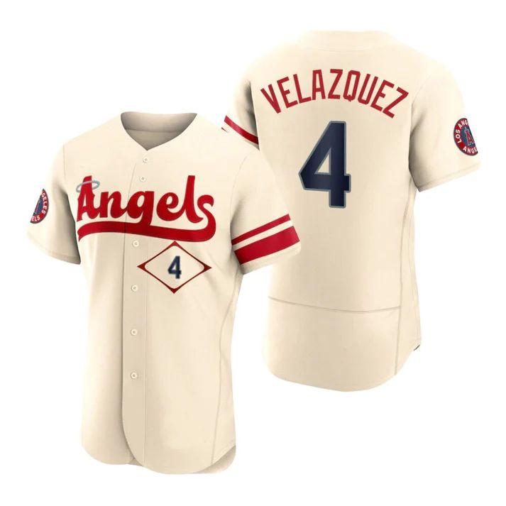Los Angeles Angels #4 Andrew Velazquez Cream Stitched 2022 City Connect Jersey Men Youth Women Baseball Jerseys