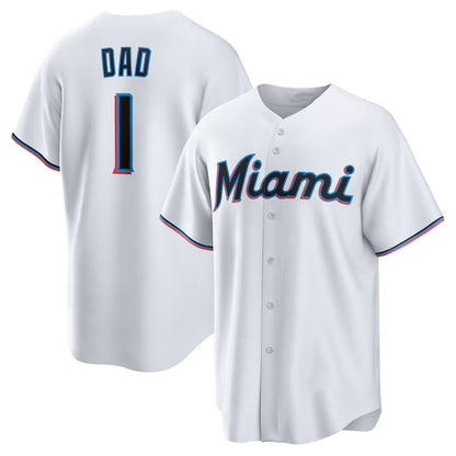Miami Marlins #1 Dad Home Replica Jersey - White Stitched Baseball Jersey