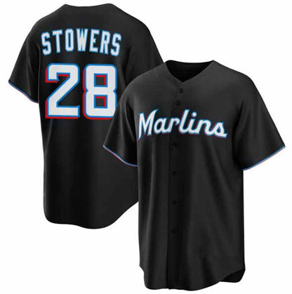 Miami Marlins #28 Kyle Stowers Black Cool Base Stitched Baseball Jersey