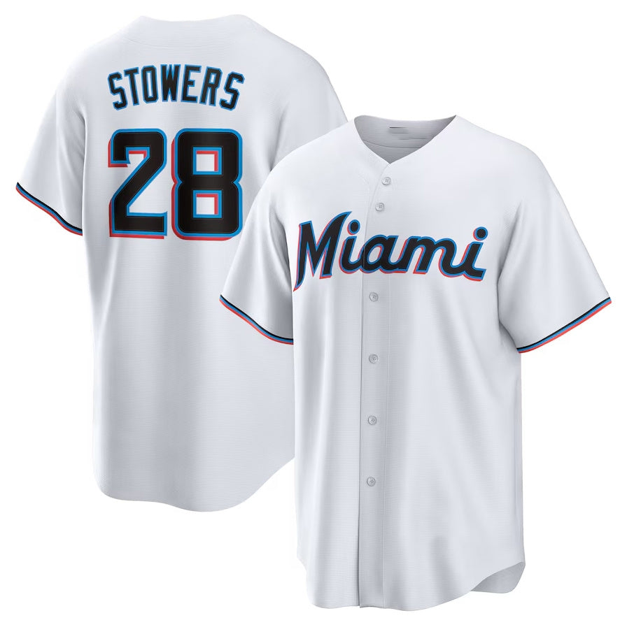 Miami Marlins #28 Kyle Stowers Home Replica Jersey - White Stitched Baseball Jersey