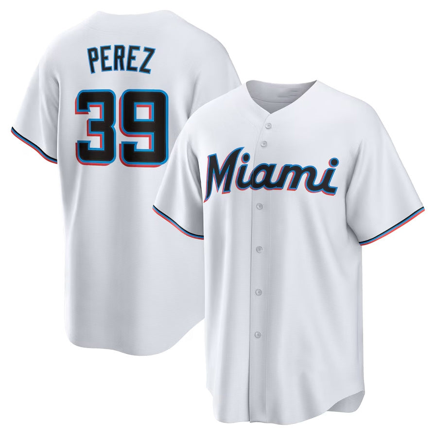 Miami Marlins #39 Eury Perez Home Replica Jersey - White Stitched Baseball Jersey
