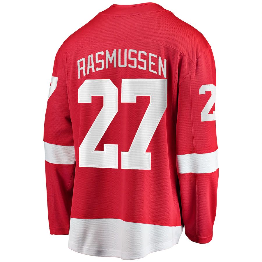 D.Red Wings #27 Michael Rasmussen Fanatics Branded Home Breakaway Player Jersey Red Stitched American Hockey Jerseys CROVYIE