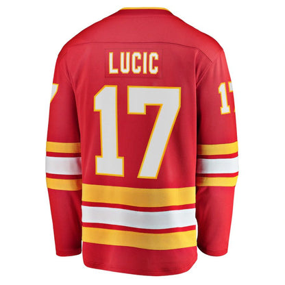 C.Flames #17 Milan Lucic Fanatics Branded Home Breakaway Player Jersey Red Stitched American Hockey Jerseys CROVYIE