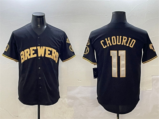 Milwaukee Brewers #11 Jackson Chourio Black Gold With Home Patch Limited Stitched Baseball Jersey