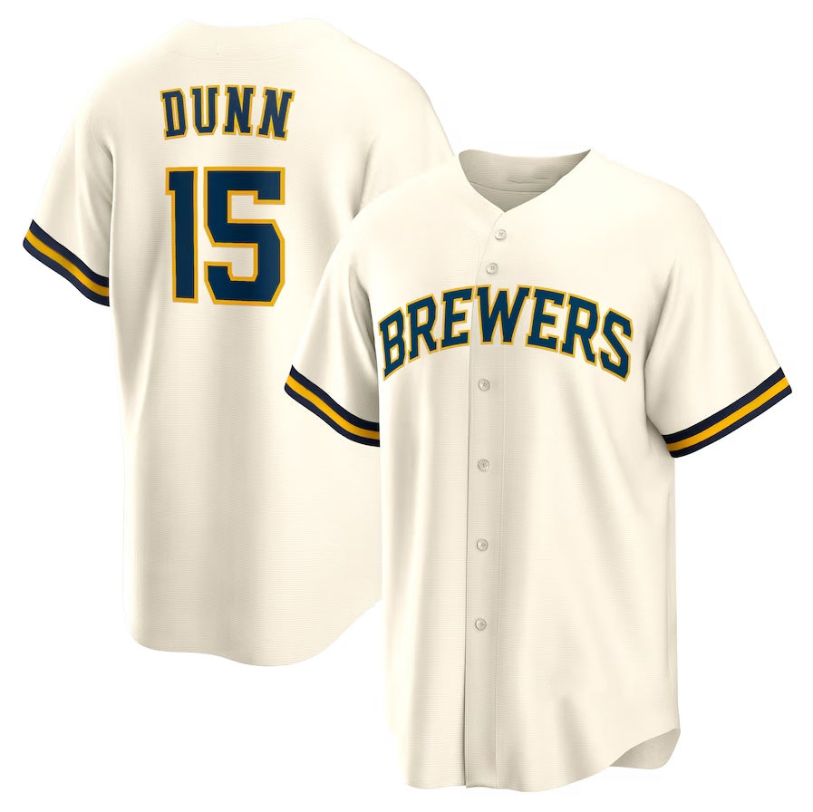 Milwaukee Brewers #15 Oliver Dunn Home Replica Jersey - Cream Stitched Baseball Jersey