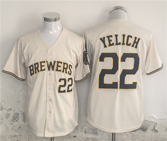 Milwaukee Brewers #22 Christian Yelich Cream Home Limited Stitched Baseball Jersey