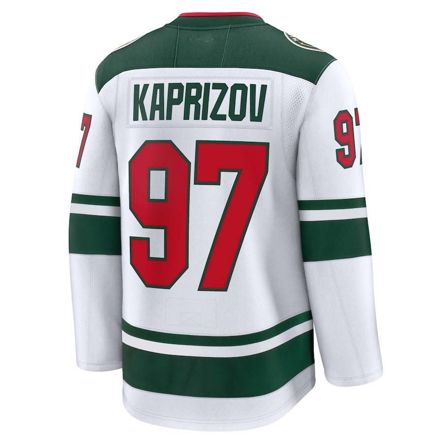 M.Wild #97 Kirill Kaprizov Fanatics Away Premium Jersey - White Stitched American Hockey Jerseys CROVYIE