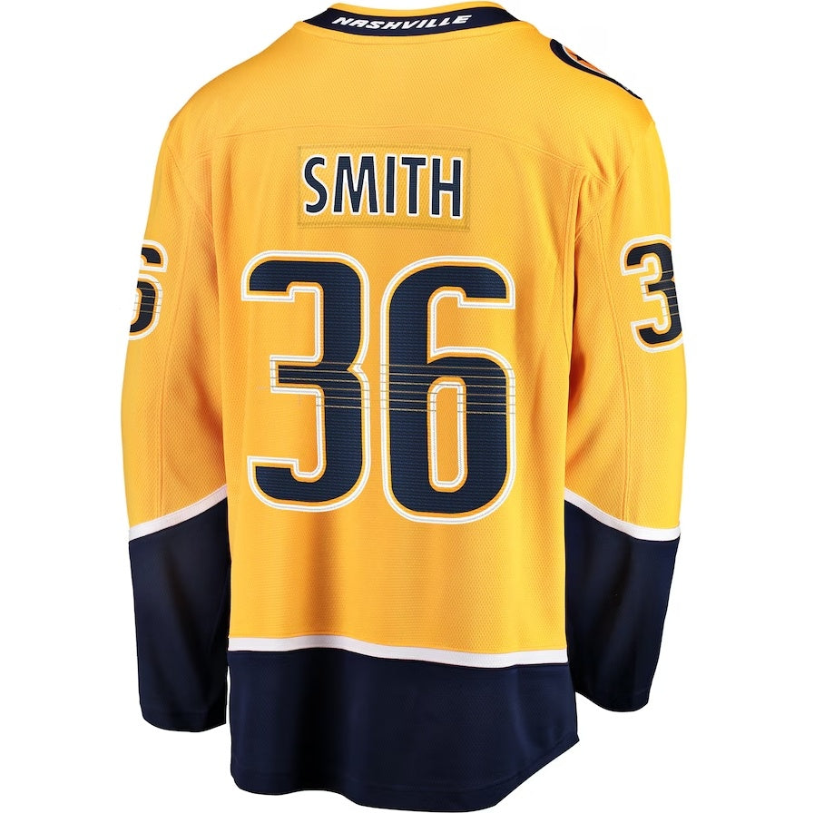 N.Predators #36 Cole Smith Fanatics Premier Breakaway Player Jersey - Gold Stitched American Hockey Jerseys CROVYIE