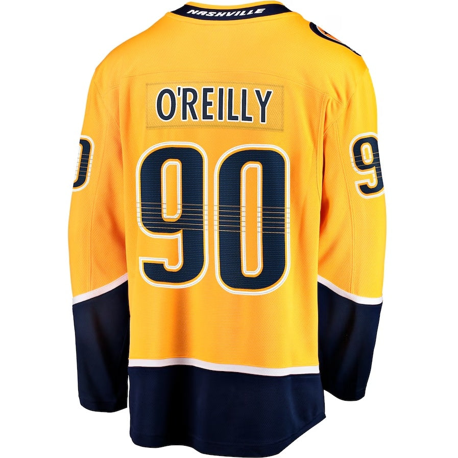 N.Predators #90 Ryan O'Reilly Fanatics Home Premier Breakaway Player Jersey - Gold Stitched American Hockey Jerseys CROVYIE