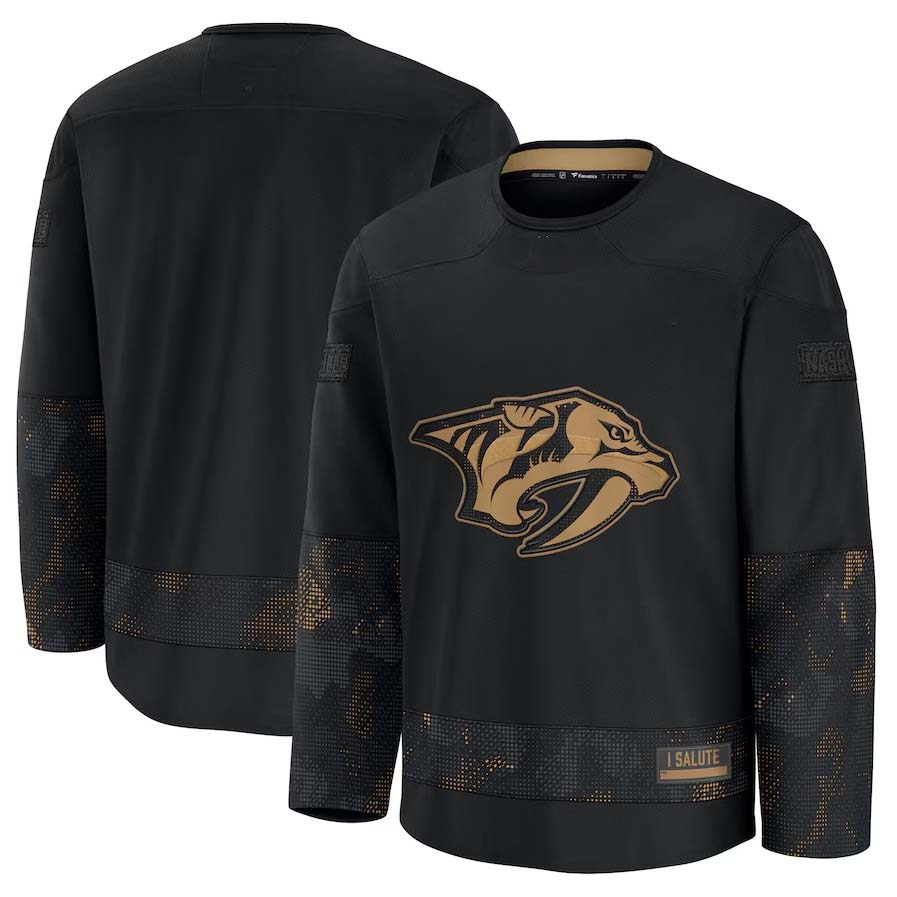 N.Predators Fanatics 2024 Military Appreciation Practice Jersey - Black Stitched American Hockey Jerseys CROVYIE