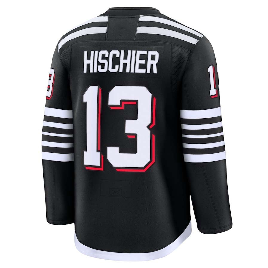 NJ.Devils #13 Nico Hischier Fanatics Alternate Premium Jersey - Black Stitched American Hockey Jerseys CROVYIE