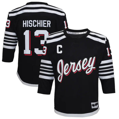 NJ.Devils #13 Nico Hischier 2021-22 Alternate Replica Player Jersey Black Stitched American Hockey Jerseys CROVYIE