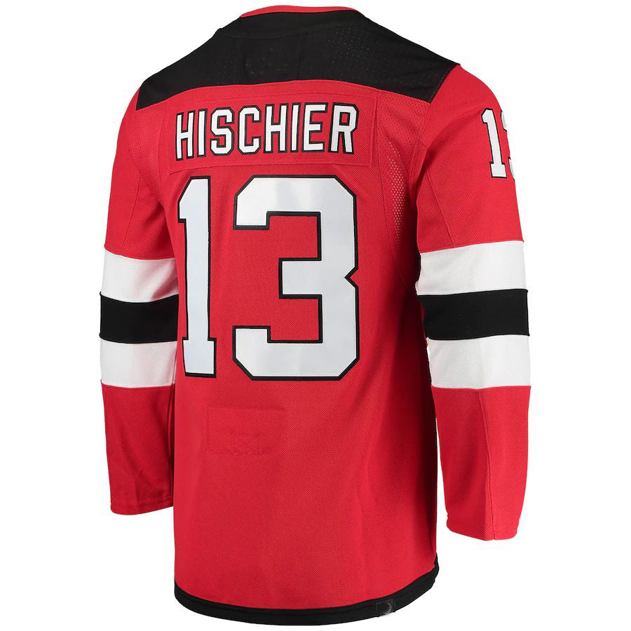NJ.Devils #13 Nico Hischier Home Captain Patch Primegreen Authentic Pro Player Jersey Red Stitched American Hockey Jerseys CROVYIE