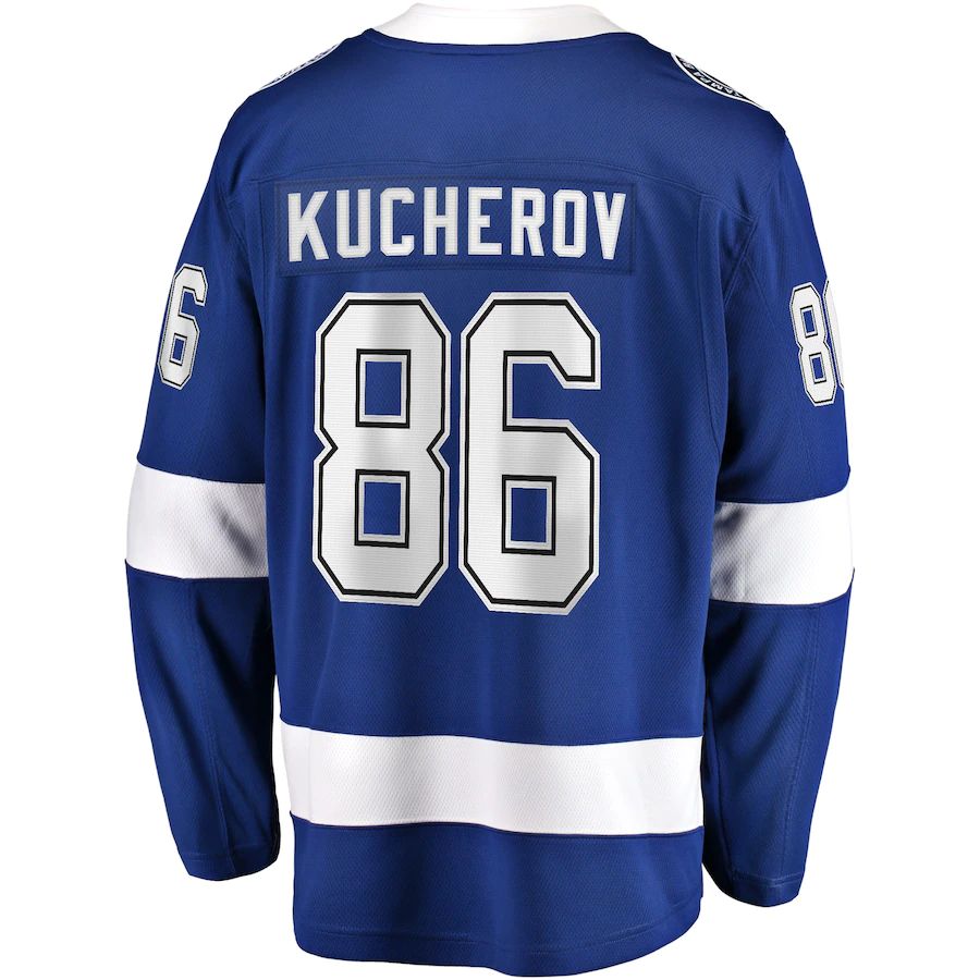 TB.Lightning #86 Nikita Kucherov Fanatics Branded Home 2022 Stanley Cup Final Breakaway Player Jersey Blue Stitched American Hockey Jerseys CROVYIE