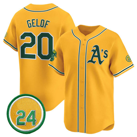 Oakland Athletics #20 Zack Gelof Yellow 2024 Limited With Rickey Henderson Patch Stitched Baseball Jersey