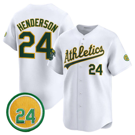 Oakland Athletics #24 Rickey Henderson White 2024 Home Limited With Rickey Henderson Patch Stitched Baseball Jersey