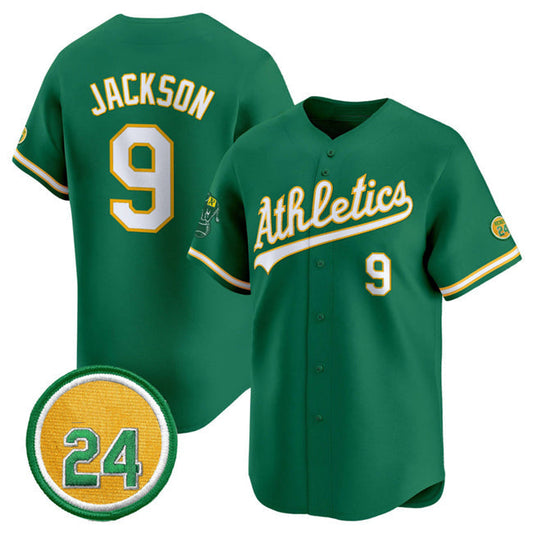 Oakland Athletics #9 Reggie Jackson Green 2024 Limited With Rickey Henderson Patch Stitched Baseball Jersey