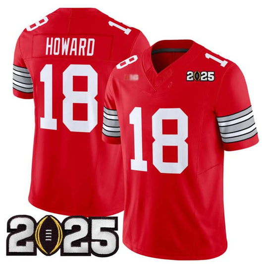 O.State Buckeyes #18 Will Howard Red 2025 CFP Final Patch F.U.S.E. Vapor Limited Stitched Football American College Jerseys