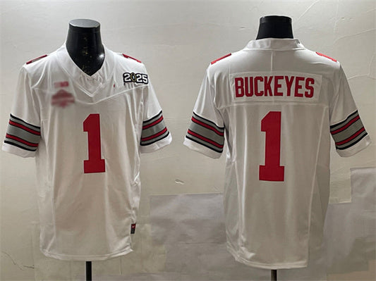 O.State Buckeyes #1 Buckeyes White 2025 CFP Final With National Champions Patch F.U.S.E. Vapor Limited Stitched Football American College Jerseys
