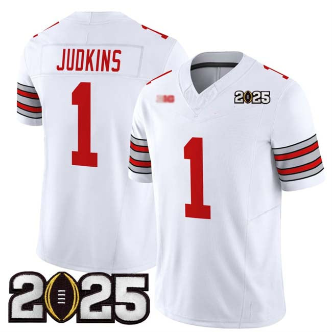 O.State Buckeyes #1 Quinshon Judkins White 2025 CFP Final Patch F.U.S.E. Vapor Limited Stitched Football American College Jerseys