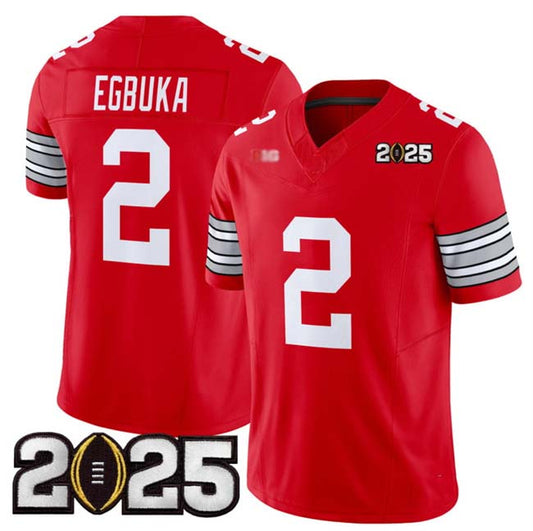 O.State Buckeyes #2 Emeka Egbuka Red 2025 CFP Final Patch F.U.S.E. Vapor Limited Stitched Football American College Jerseys