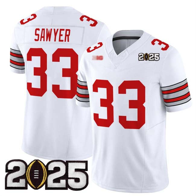 O.State Buckeyes #33 Jack Sawyer White Gold 2025 CFP Final Patch F.U.S.E. Vapor Limited Stitched Football American College Jerseys