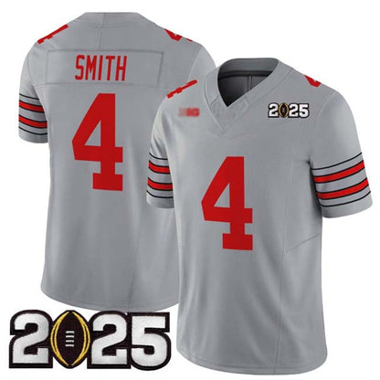 O.State Buckeyes #4 Jeremiah Smith Grey 2025 CFP Final Patch F.U.S.E. Vapor Limited Stitched Football American College Jerseys