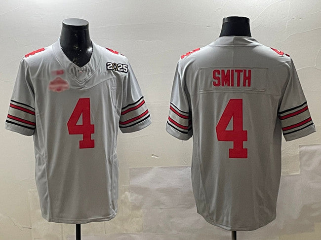 O.State Buckeyes #4 Jeremiah Smith Grey 2025 CFP Final With National Champions Patch F.U.S.E. Vapor Limited Stitched Football Football American College Jerseys