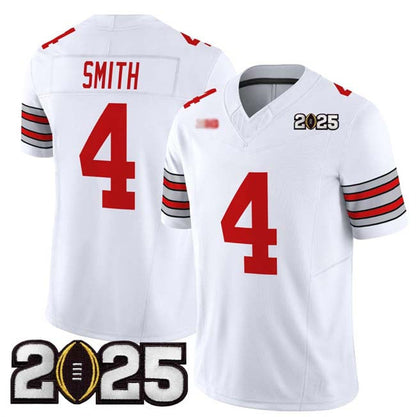 O.State Buckeyes #4 Jeremiah Smith White Gold 2025 CFP Final Patch F.U.S.E. Vapor Limited Stitched Football American College Jerseys