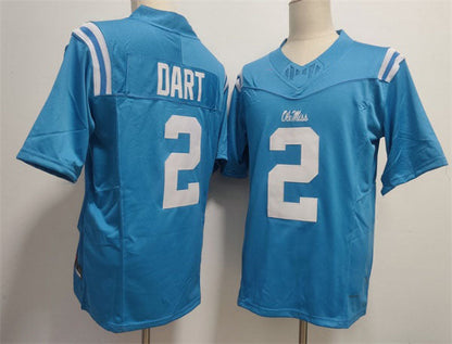 O.Miss Rebels #2 Jaxson Dart Powder Blue F.U.S.E. Stitched Football American College Jerseys