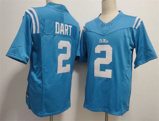 O.Miss Rebels #2 Jaxson Dart Powder Blue F.U.S.E. Stitched Football American College Jerseys