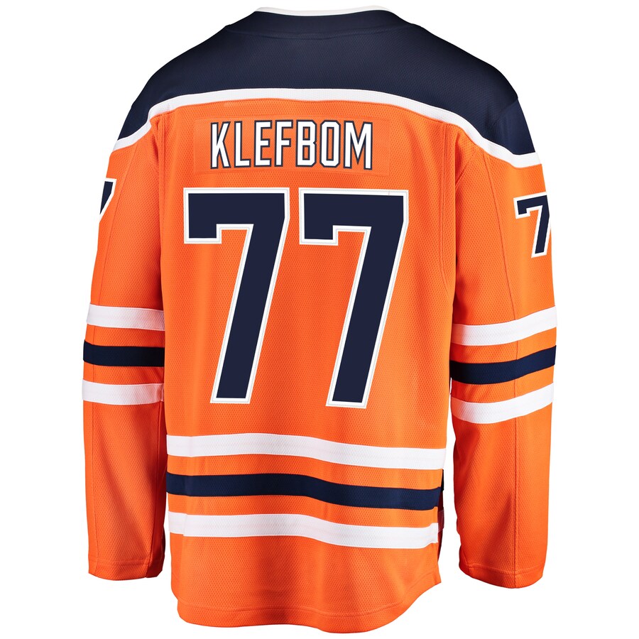 E.Oilers #77 Oscar Klefblom Fanatics Branded Breakaway Player Jersey  Orange Stitched American Hockey Jerseys CROVYIE
