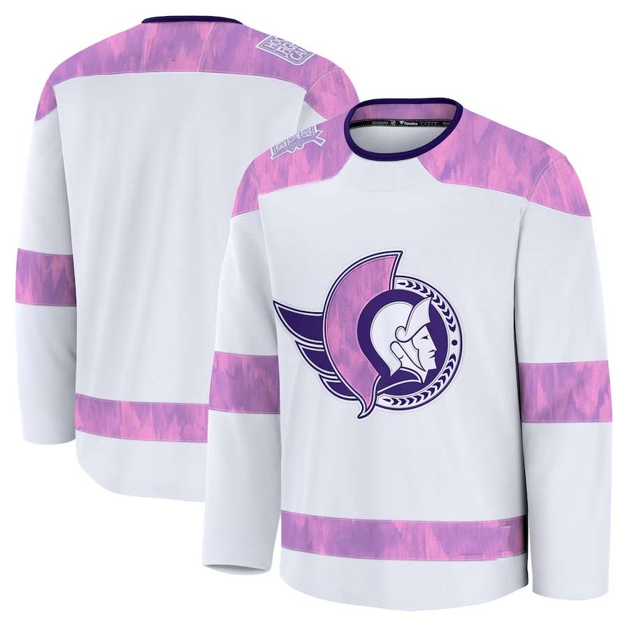 O.Senators Fanatics 2024 Hockey Fights Cancer Practice Jersey - White Stitched American Hockey Jerseys CROVYIE