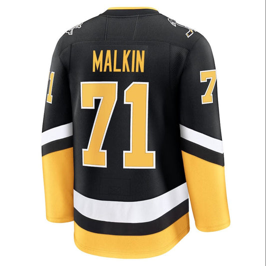 P.Penguins #71 Evgeni Malkin Fanatics Alternate Premium Jersey - Black Stitched American Hockey Jerseys CROVYIE