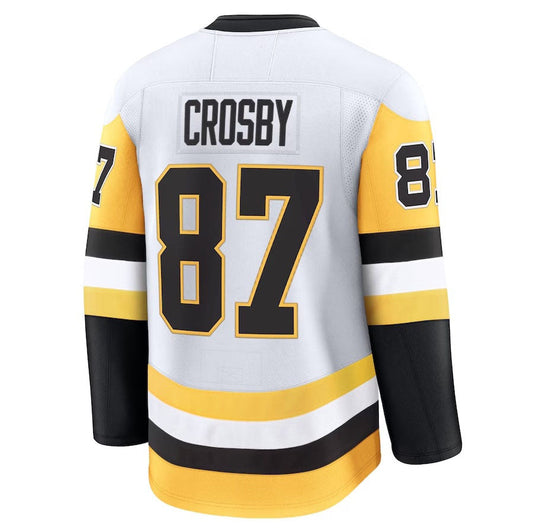 P.Penguins #87 Sidney Crosby Fanatics Away Premium Jersey - White Stitched American Hockey Jerseys CROVYIE