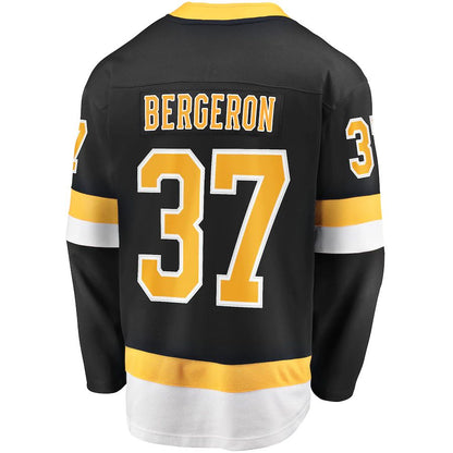 B.Bruins #37 Patrice Bergeron Fanatics Branded Captain Alternate Premier Breakaway Player Jersey Black Stitched American Hockey Jerseys CROVYIE