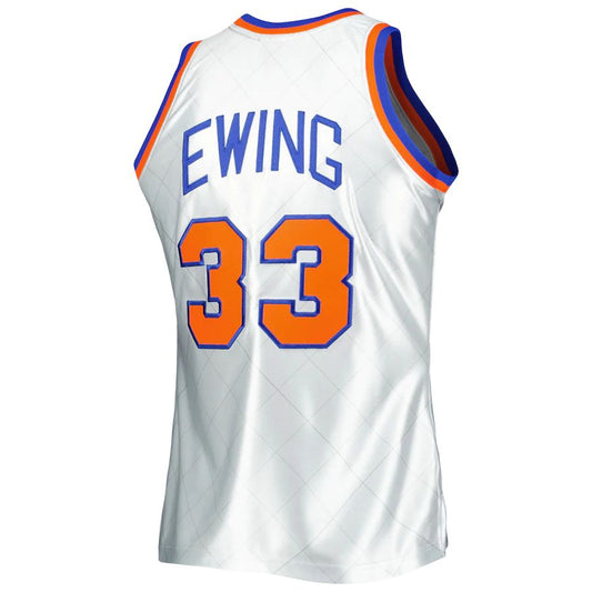 NY.Knicks #33 Patrick Ewing Mitchell & Ness 1985-86 Hardwood Classics 75th Anniversary Swingman Jersey Platinum Stitched American Basketball Jersey