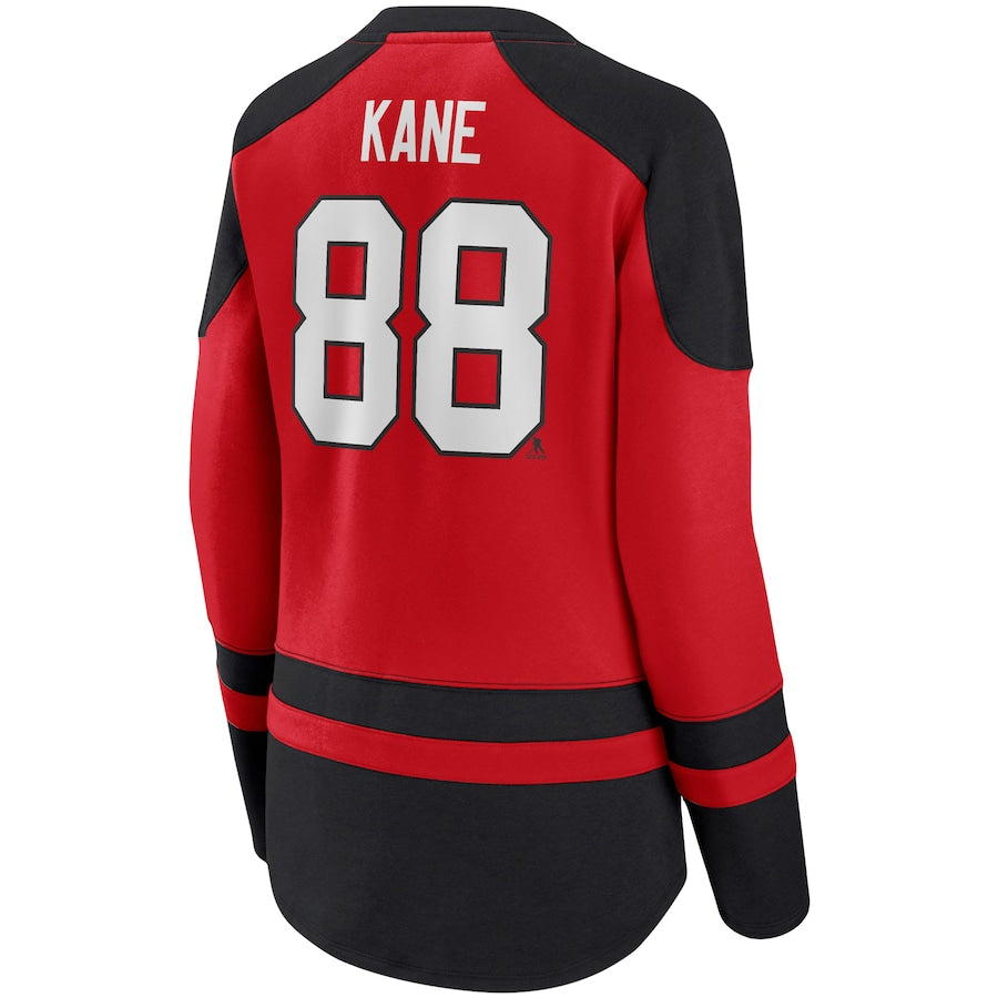 C.Blackhawks #88 Patrick Kane Fanatics Branded Lace-Up Raglan Sweatshirt Red Black Stitched American Hockey Jerseys CROVYIE