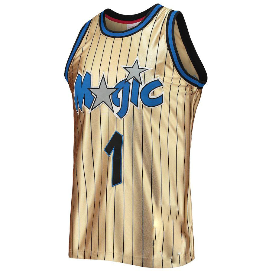 O.Magic #1 Penny Hardaway Mitchell & Ness 75th Anniversary 1993-94 Hardwood Classics Swingman Jersey Gold Stitched American Basketball Jersey