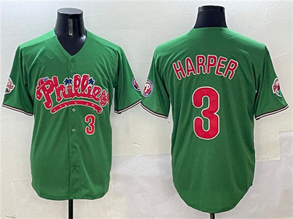 Philadelphia Phillies #3 Bryce Harper Green Phanatic Limited Stitched Baseball Jersey