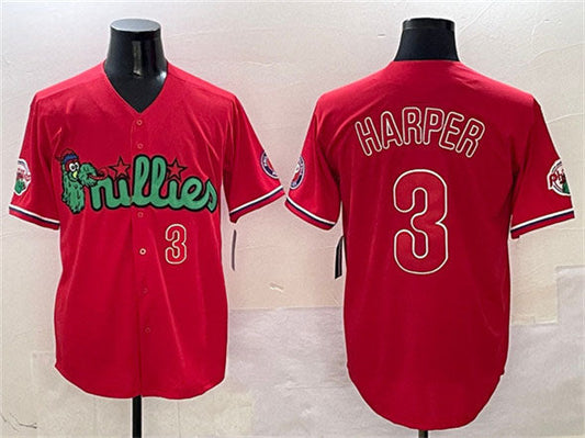 Philadelphia Phillies #3 Bryce Harper Red Phanatic Limited Stitched Baseball Jersey