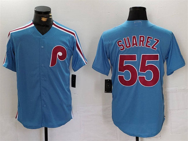 Philadelphia Phillies #55 Ranger Su¨¢rez Blue Cool Base Stitched Baseball Jersey