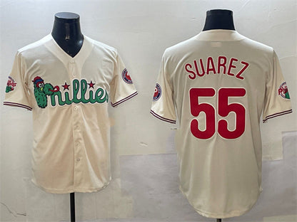 Philadelphia Phillies #55 Ranger Su¨¢rez Cream Phanatic Limited Stitched Baseball Jersey