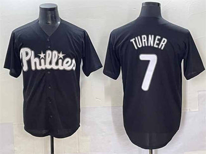 Philadelphia Phillies #7 Trea Turner Black Lights Out Limited Stitched Baseball Jersey
