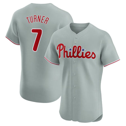 Philadelphia Phillies #7 Trea Turner Road Elite Player Jersey - Gray Stitched Baseball Jersey