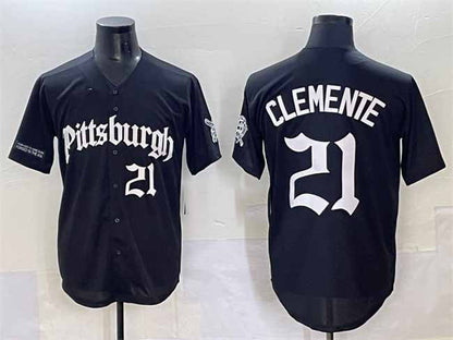 Pittsburgh Pirates #21 Roberto Clemente Black 'Gothic Steel City Edition' Vapor Limited Stitched Baseball Jersey